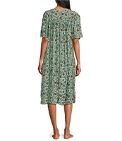 Go Softly Floral Print Short Sleeve V-Neck Zip-Front Patio Dress