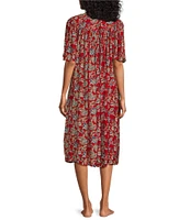 Go Softly Paisley Print Short Sleeve V-Neck Zip-Front Patio Dress
