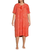 Go Softly Plus Size Paisley Short Sleeve V-Neck Zip-Front Crinkle Patio Dress