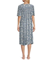 Go Softly Short Sleeve V-Neck Floral Zip-Front Crinkle Patio Dress