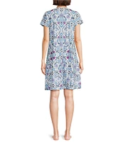 Go Softly Tile Print Short Sleeve V-Neck Zip-Front Patio Dress