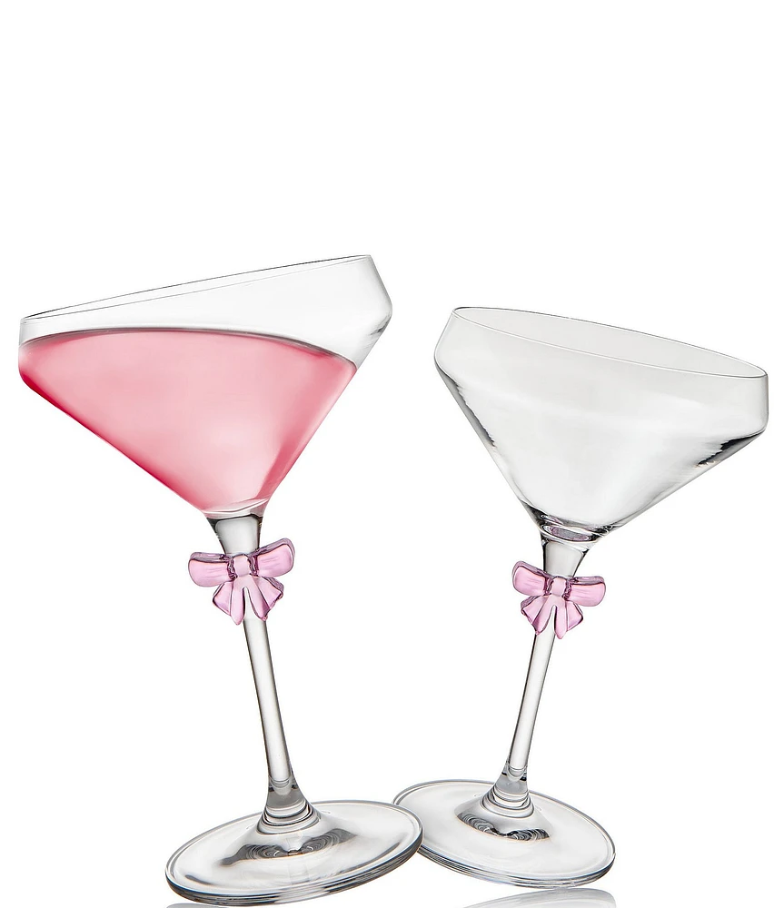 Godinger Runway Pink Bow Coupe Glasses, Set of 2