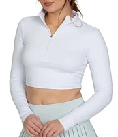 GOLD HINGE Athletic Collared Long Sleeve Half-Zip Crop Top