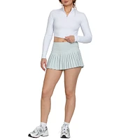 GOLD HINGE Athletic Collared Long Sleeve Half-Zip Crop Top