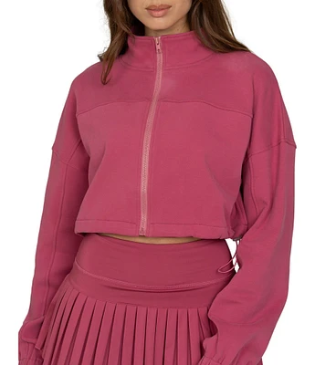 Gold Hinge Collared Fleece Lined Long Sleeve Side Cinched Crop Jacket