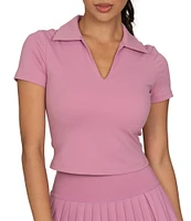GOLD HINGE Preppy V-Neck Short Sleeve Polo Top