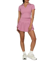 GOLD HINGE Preppy V-Neck Short Sleeve Polo Top