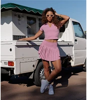 GOLD HINGE Preppy V-Neck Short Sleeve Polo Top