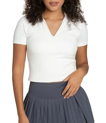 GOLD HINGE Preppy V-Neck Short Sleeve Polo Top