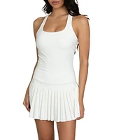 GOLD HINGE Scoop Neck Sleeveless Criss-Cross Back Pleated Tennis Dress
