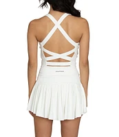 GOLD HINGE Scoop Neck Sleeveless Criss-Cross Back Pleated Tennis Dress