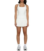 GOLD HINGE Scoop Neck Sleeveless Criss-Cross Back Pleated Tennis Dress