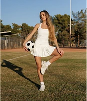 GOLD HINGE Scoop Neck Sleeveless Criss-Cross Back Pleated Tennis Dress