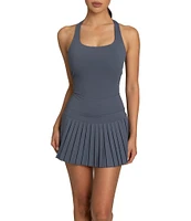GOLD HINGE Scoop Neck Sleeveless Criss-Cross Back Pleated Tennis Dress