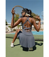 GOLD HINGE Scoop Neck Sleeveless Criss-Cross Back Pleated Tennis Dress