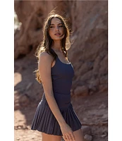 GOLD HINGE Scoop Neck Sleeveless Criss-Cross Back Pleated Tennis Dress