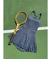 GOLD HINGE Scoop Neck Sleeveless Criss-Cross Back Pleated Tennis Dress