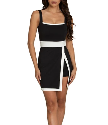 GOLD HINGE Square Neck Sleeveless Black White Lined Active Dress