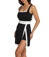 GOLD HINGE Square Neck Sleeveless Black White Lined Active Dress
