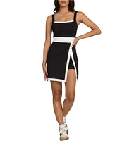 GOLD HINGE Square Neck Sleeveless Black White Lined Active Dress