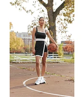 GOLD HINGE Square Neck Sleeveless Black White Lined Active Dress
