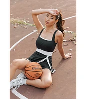 GOLD HINGE Square Neck Sleeveless Black White Lined Active Dress