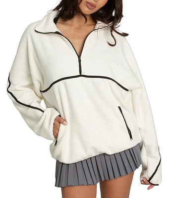 GOLD HINGE Minimalistic Brushed Fleece Half-Zip Long Sleeve Oversized Pullover