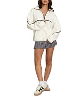GOLD HINGE Minimalistic Brushed Fleece Half-Zip Long Sleeve Oversized Pullover
