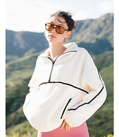 GOLD HINGE Minimalistic Brushed Fleece Half-Zip Long Sleeve Oversized Pullover