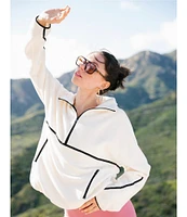 GOLD HINGE Minimalistic Brushed Fleece Half-Zip Long Sleeve Oversized Pullover