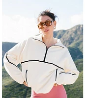 GOLD HINGE Minimalistic Brushed Fleece Half-Zip Long Sleeve Oversized Pullover