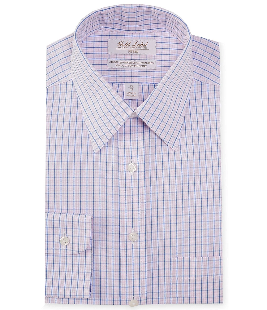 Gold Label Roundtree & Yorke Big & Tall Non-Iron Point Collar Check Plaid Pattern Dress Shirt