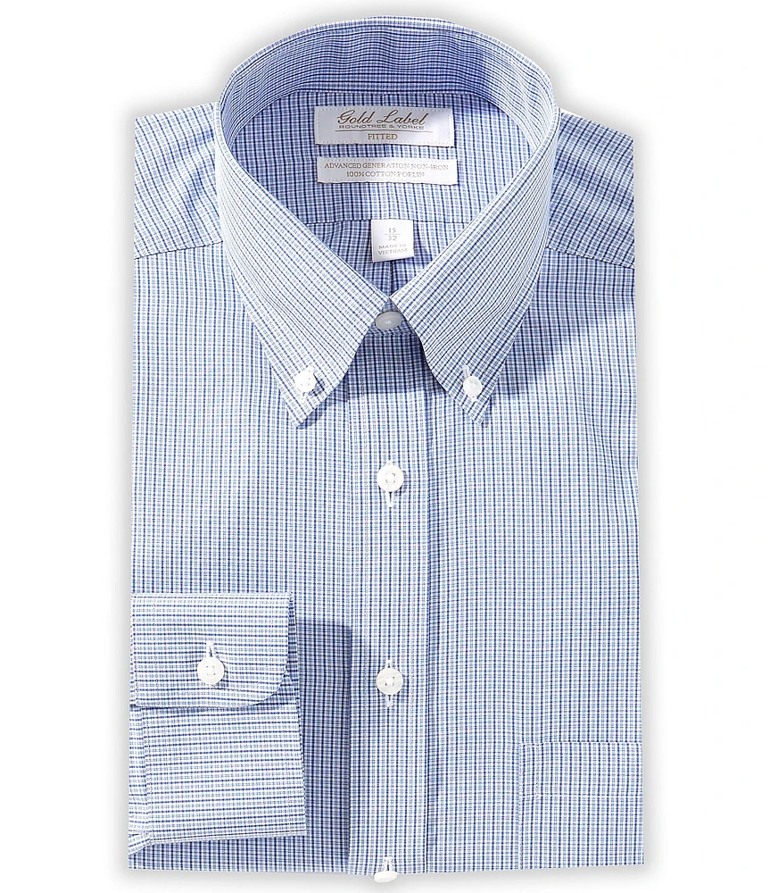 Gold Label Roundtree & Yorke Big & Tall Denton Classic Fit Non-Iron Button Down Collar Checked Dress Shirt