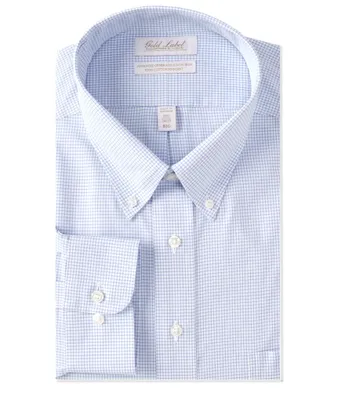 Gold Label Roundtree & Yorke Big Tall Fitted Non-Iron Button Down Grid Checked Dress Shirt
