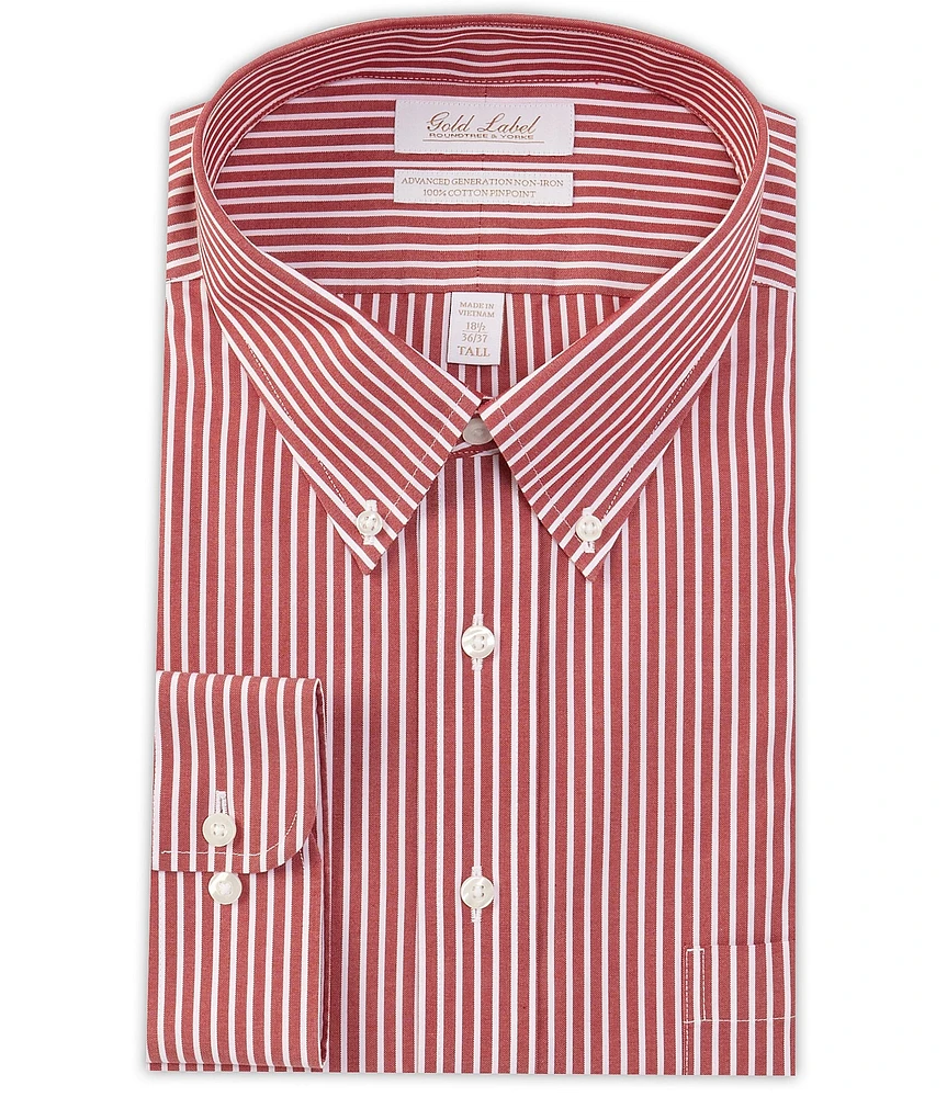 Gold Label Roundtree & Yorke Big & Tall Non-Iron Button-Down Collar Bengal Striped Pinpoint Dress Shirt