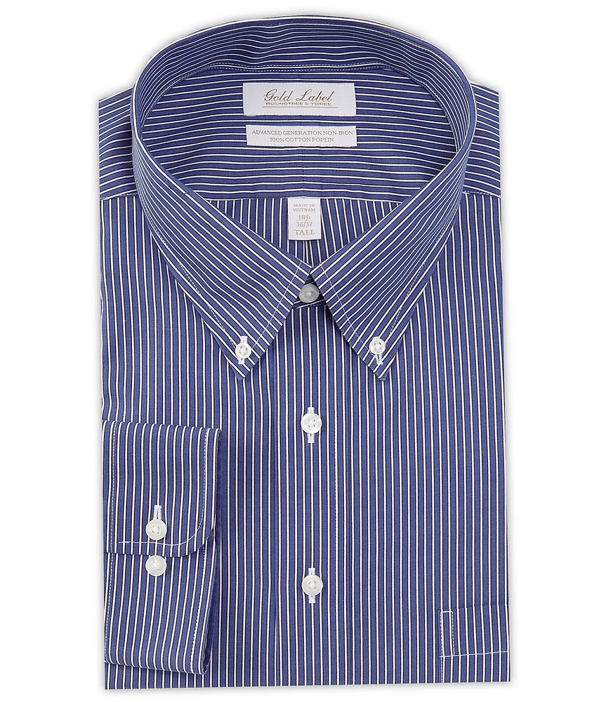 Gold Label Roundtree & Yorke Big & Tall Non-Iron Button-Down Collar Striped Dress Shirt