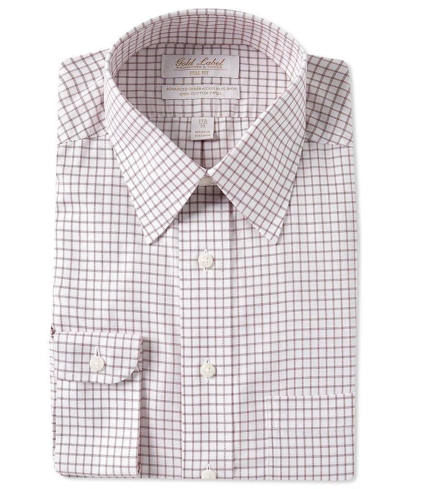 Gold Label Roundtree & Yorke Big & Tall Non-Iron Point Collar Grid Print Twill Dress Shirt