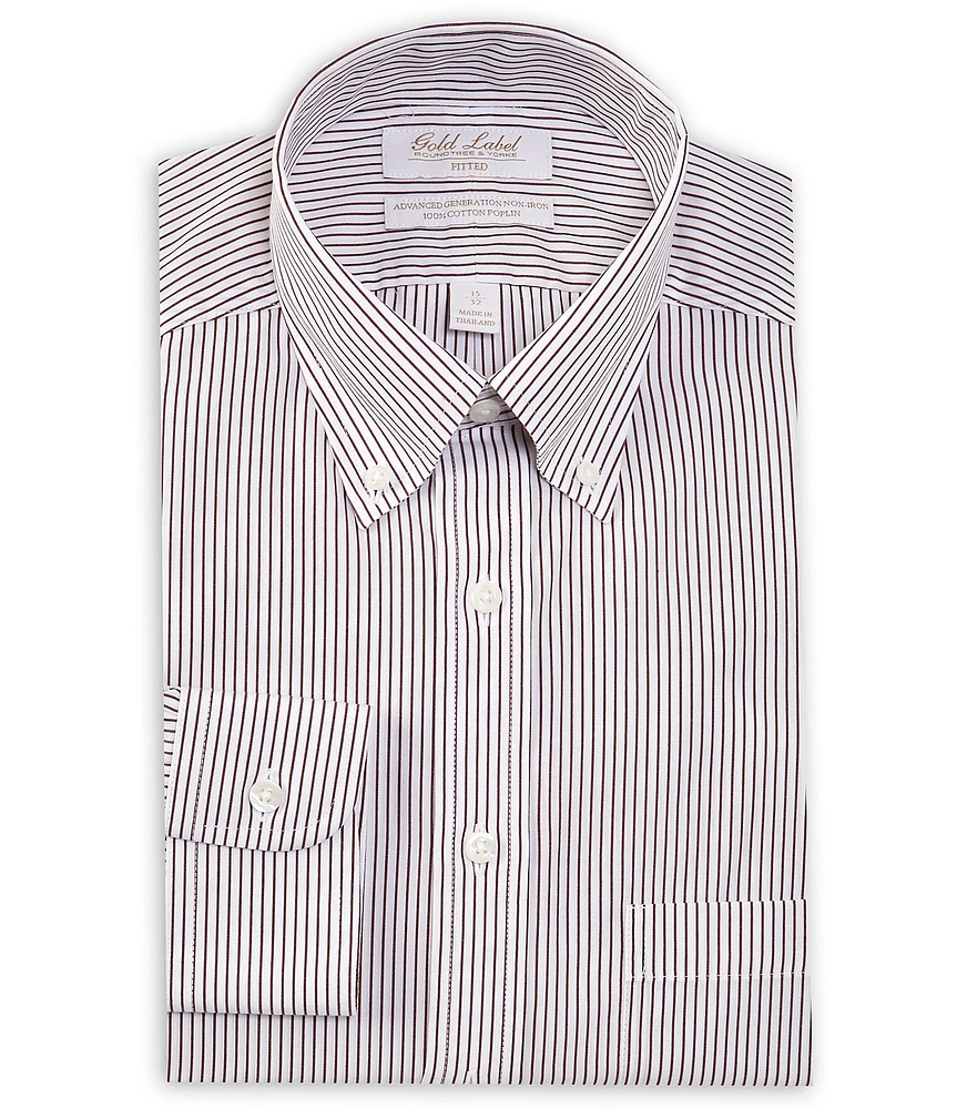Gold Label Roundtree & Yorke Big & Tall Non-Iron Button-Down Stripe Tall Slim Dress Shirt