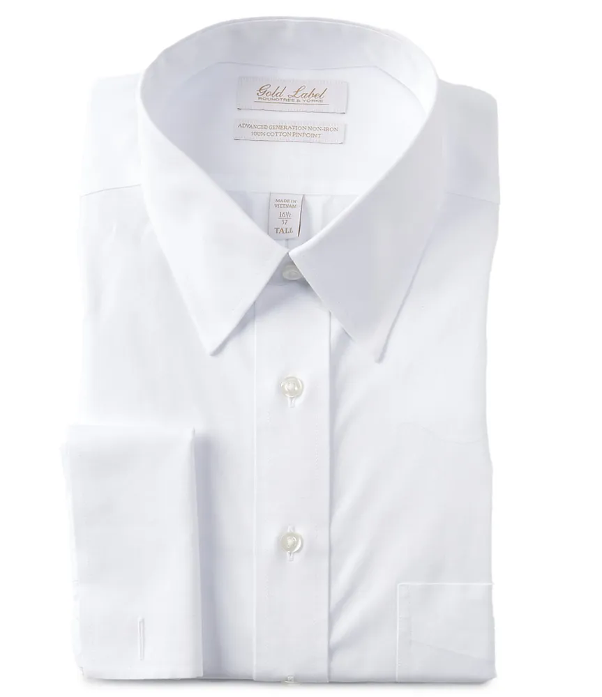 Gold Label Roundtree & Yorke Big & Tall Non-Iron Point-Collar French Cuff Solid Dress Shirt