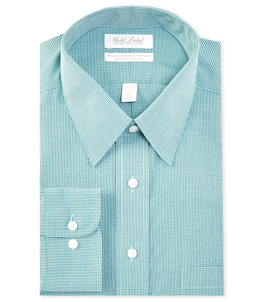 Gold Label Roundtree & Yorke Big & Tall Non-Iron Point Collar Checked Print Dress Shirt
