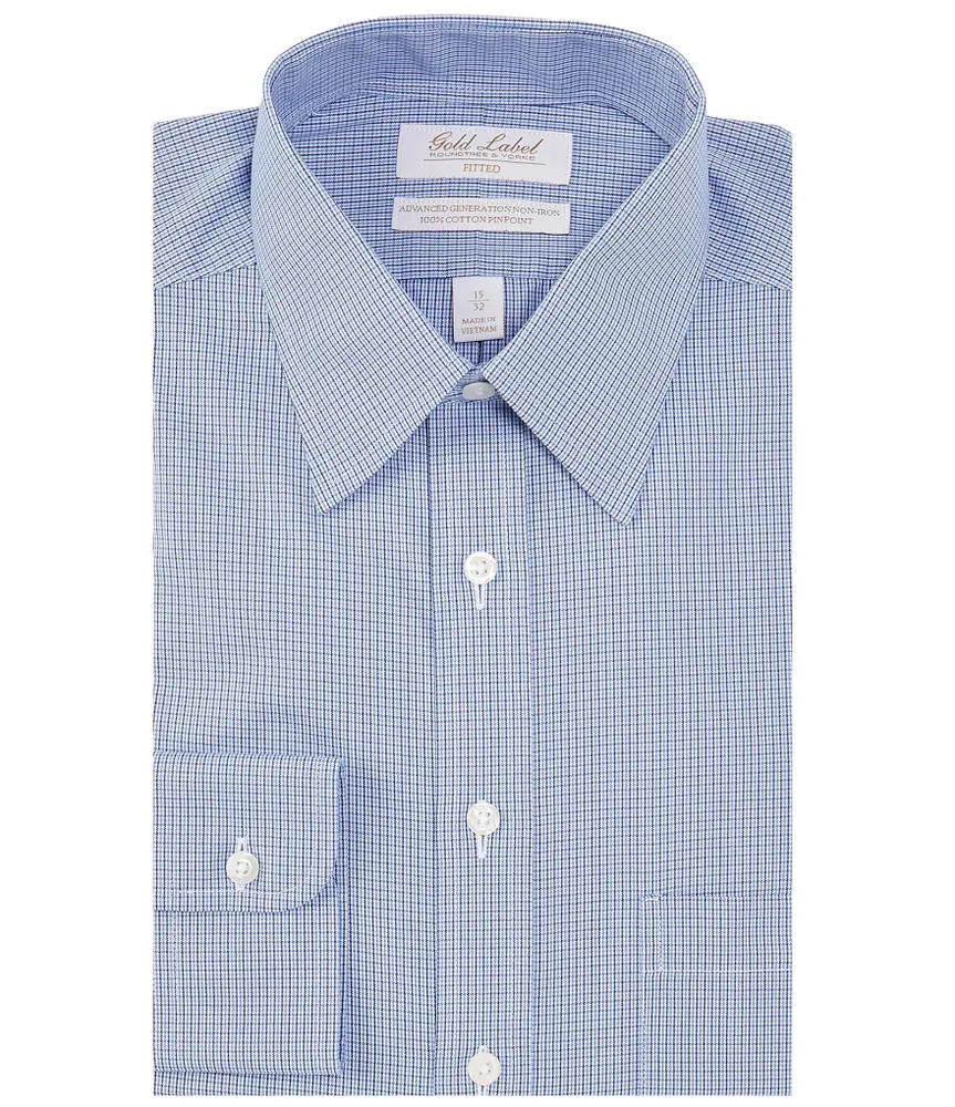 Roundtree & Yorke Gold Label Roundtree & Yorke Fitted Non-Iron Point Collar  Houndstooth Checked Dress Shirt