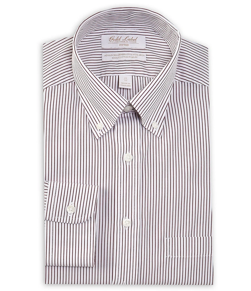 Gold Label Roundtree & Yorke Fitted Non-Iron Button-Down Collar Poplin Stripe Dress Shirt