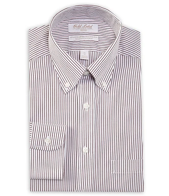 Gold Label Roundtree & Yorke Fitted Non-Iron Button-Down Collar Poplin Stripe Dress Shirt