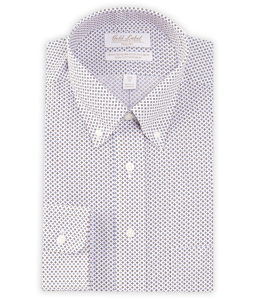 Gold Label Roundtree & Yorke Full Fit Non-Iron Button-Down Collar Geometric Print Dress Shirt