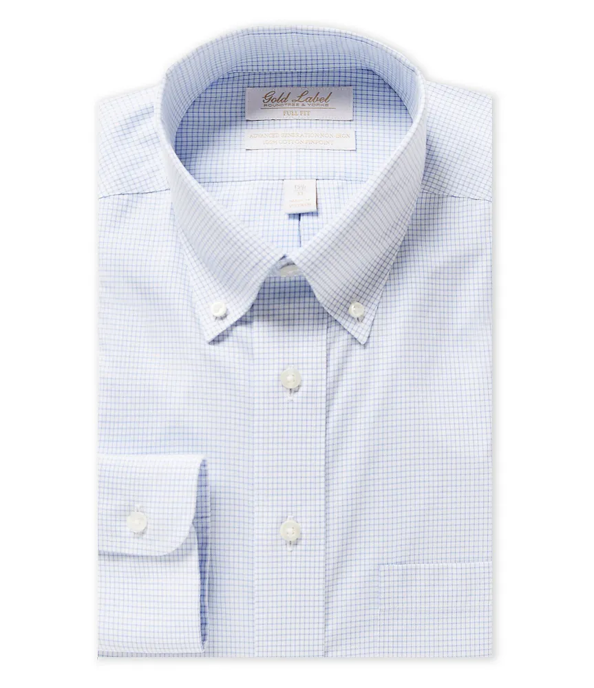 Roundtree & Yorke Gold Label Roundtree & Yorke Full-Fit Non-Iron  Button-Down Collar Grid-Checked Dress Shirt