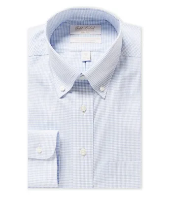 Gold Label Roundtree & Yorke Full-Fit Non-Iron Button-Down Collar Grid-Checked Dress Shirt