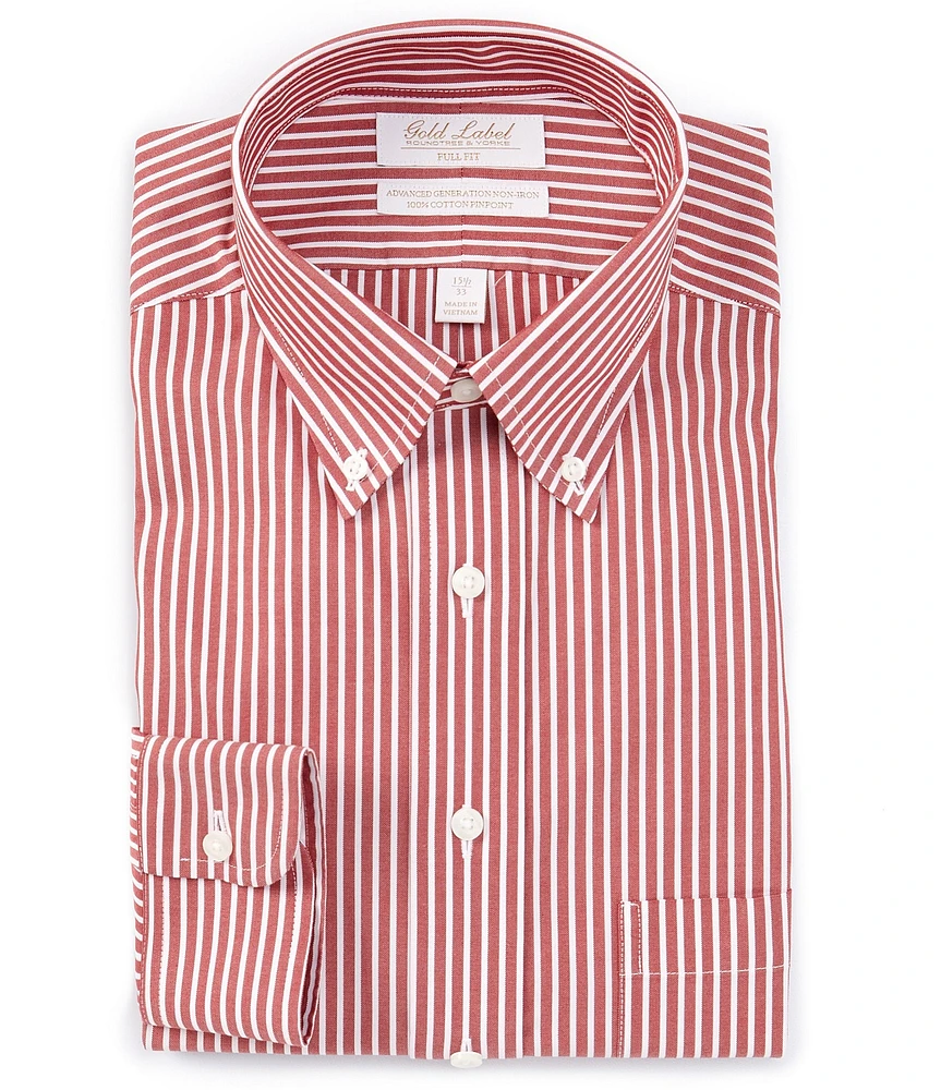 Gold Label Roundtree & Yorke Full Fit Non-Iron Button Down Collar Bengal Striped Dress Shirt