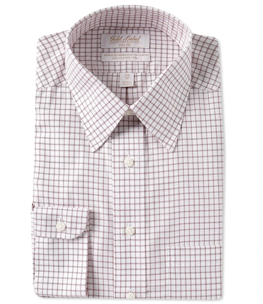 Gold Label Roundtree & Yorke Full Fit Non-Iron Point Collar Grid Print Twill Dress Shirt