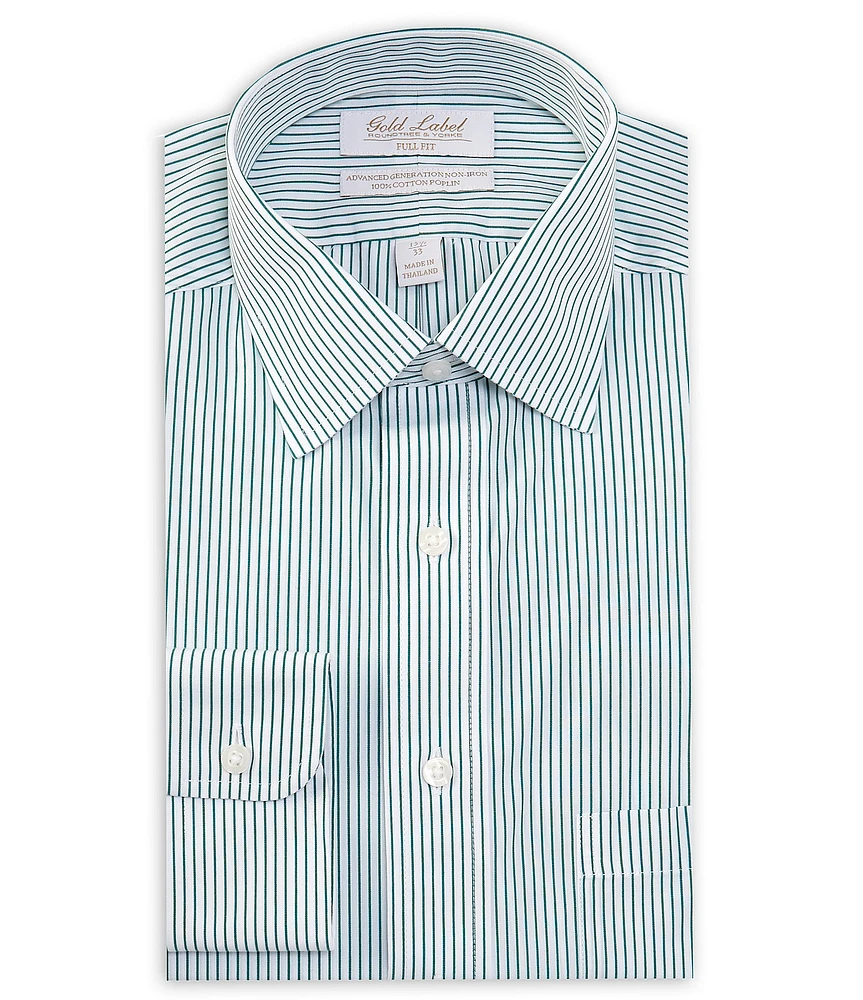 Gold Label Roundtree & Yorke Full Fit Non-Iron Spread Collar Stripe Poplin Dress Shirt