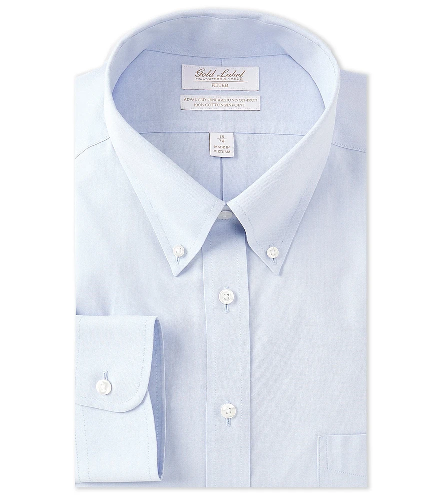 Gold Label Roundtree & Yorke Fitted Non-Iron Button Down Collar Solid Dress Shirt